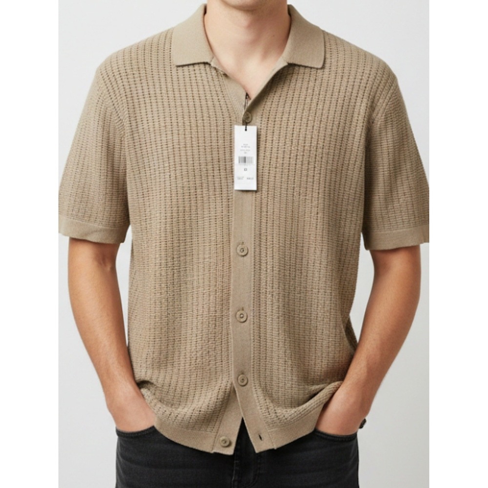 DKNY‎ Men's Cafe Colored Grid Sweater Camp Button-up Shirt Size M NWT